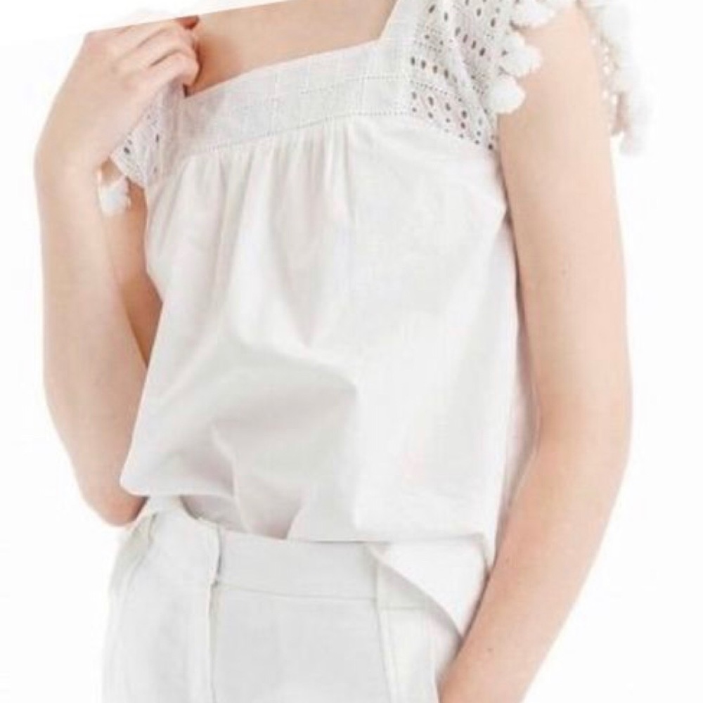J. Crew eyelet Pom Pom sleeve top